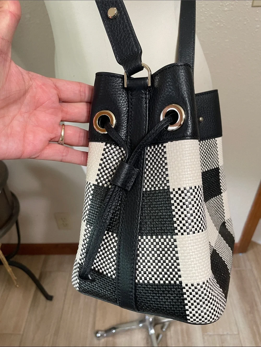 kate spade Marti small Black and White Buffalo Check Crossbody Bag
